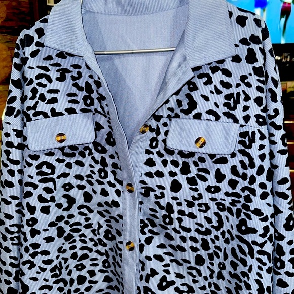 NWOT LEOPARD PRINT CORDUROY SHIRT JACKET WOMENS XXL BLUE & BLACK - Picture 6 of 9